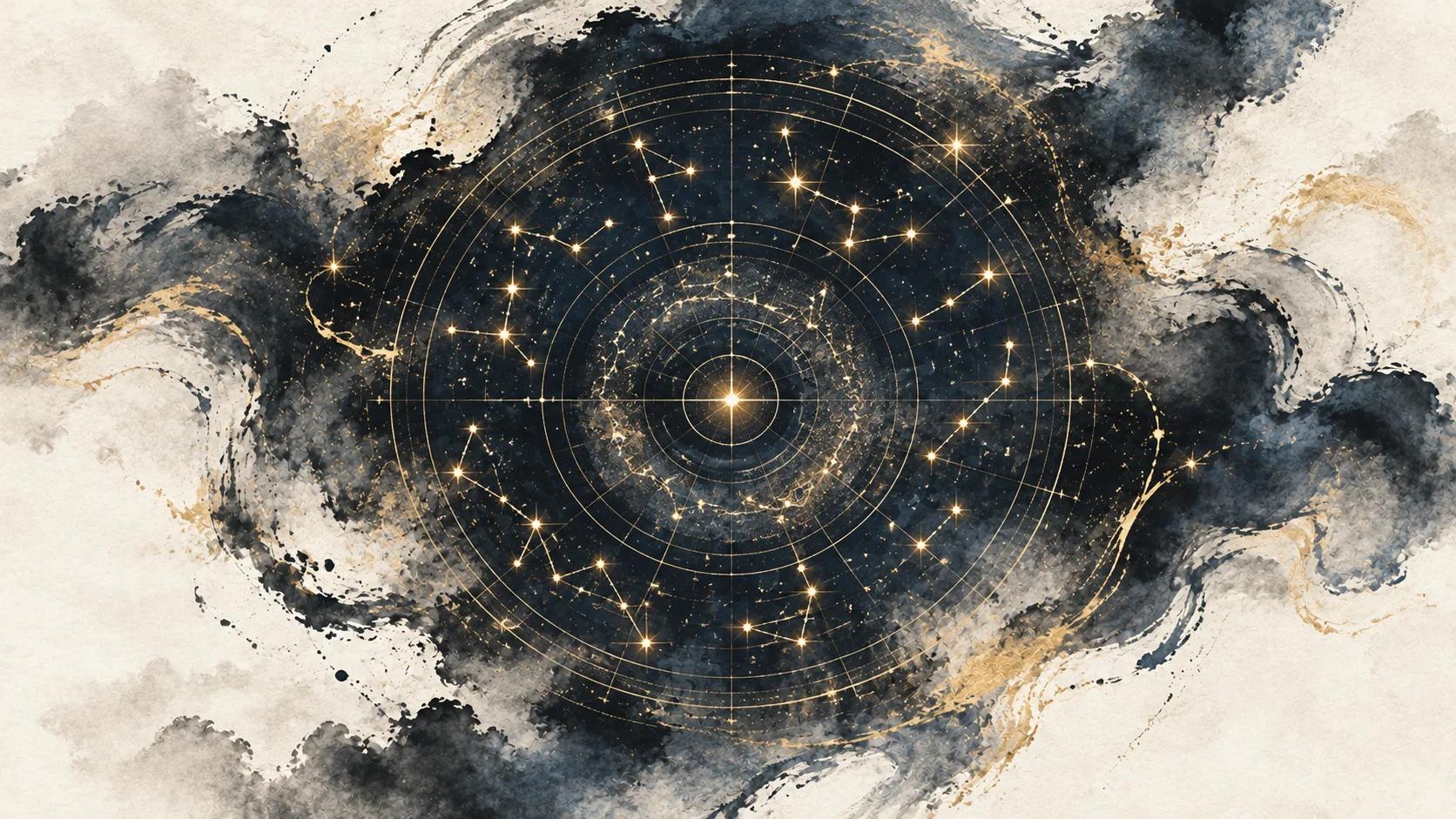 Abstract origins-themed artwork representing Mystilink metaphysics traditions