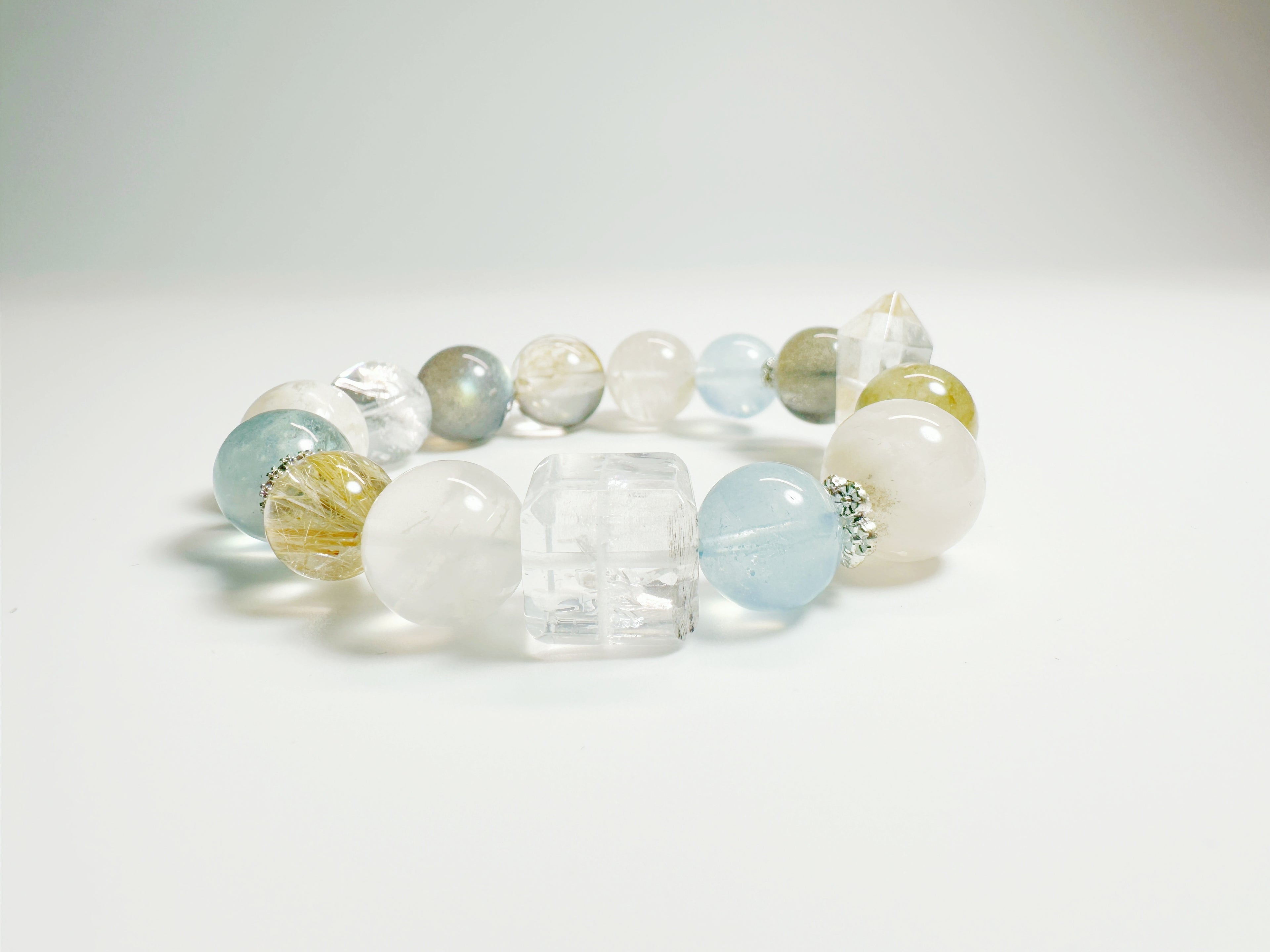 Rainbow Crystal Bracelet for love & peace – 7 chakra stones aligned with Bazi elements. Hand-blessed at Baiyun Temple for energy harmony. 