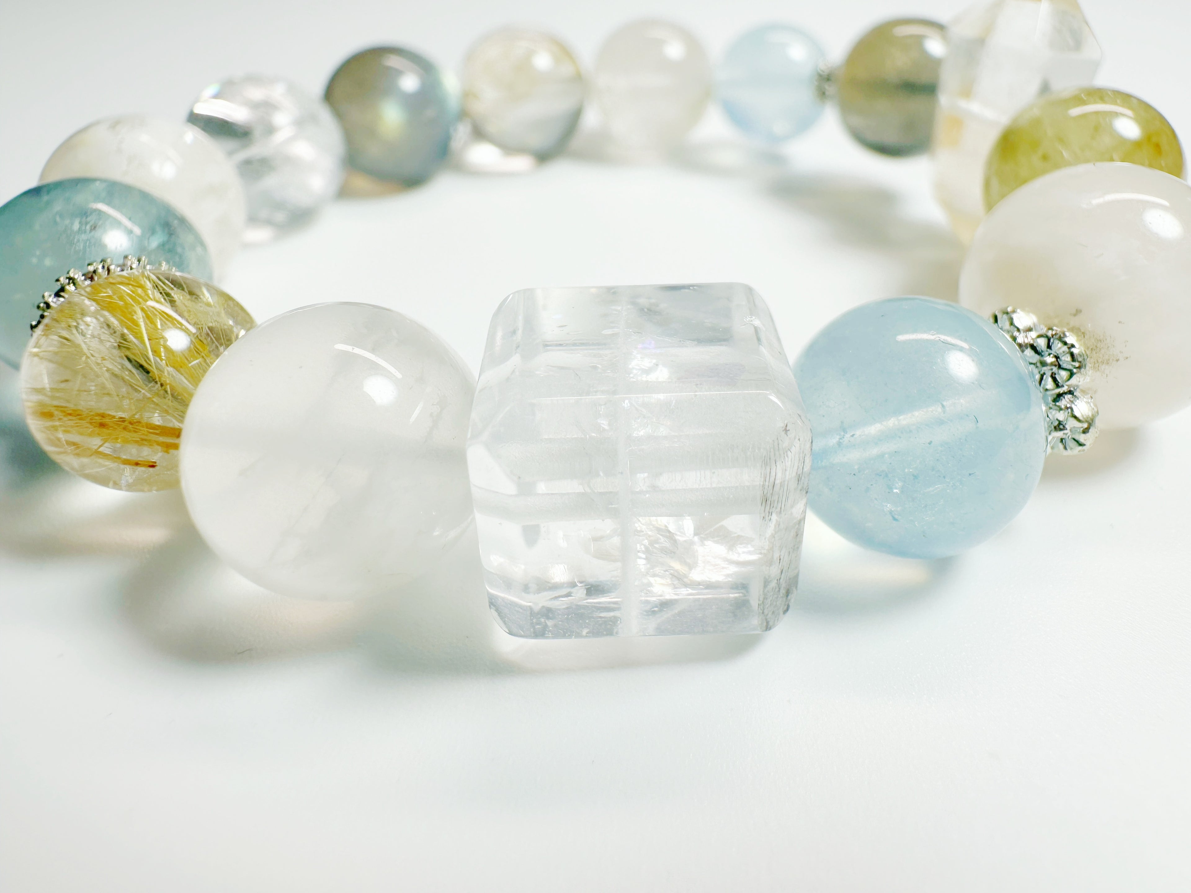 Rainbow Crystal Bracelet for love & peace – 7 chakra stones aligned with Bazi elements. Hand-blessed at Baiyun Temple for energy harmony. 