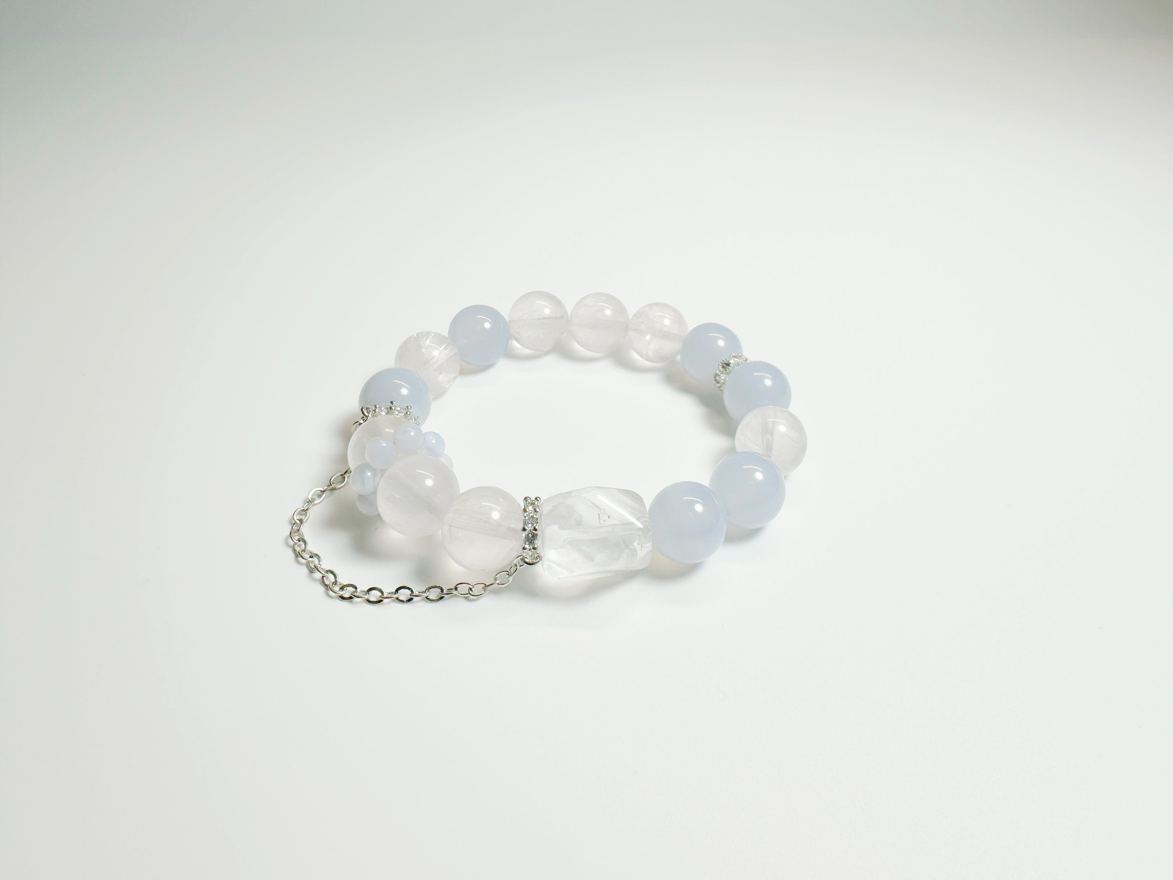 Blue and pink dreamy bracelet with rose quartz and blue lace agate for Bazi Water-Fire balance - Baiyun Temple consecrated