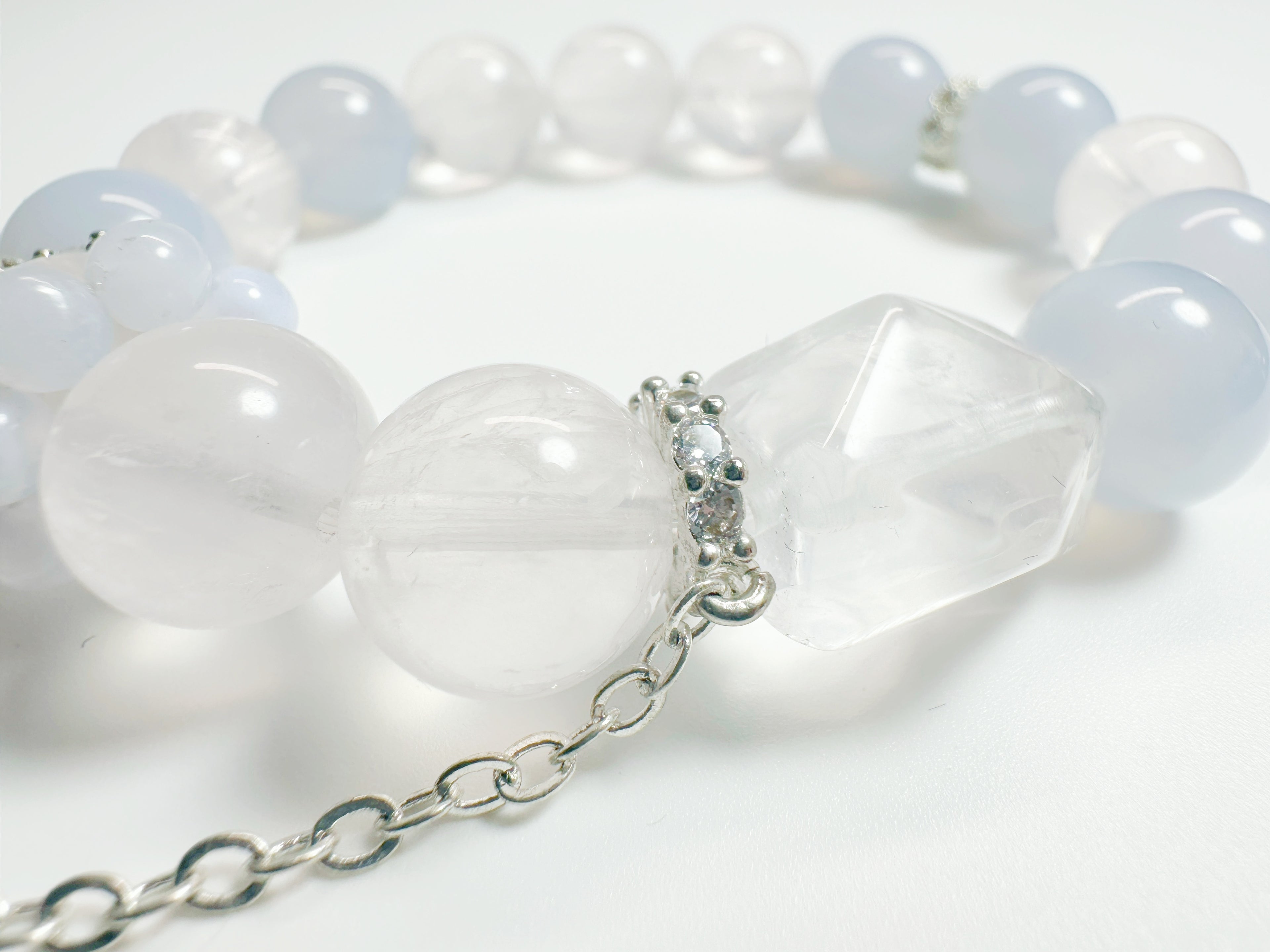 Blue and pink dreamy bracelet with rose quartz and blue lace agate for Bazi Water-Fire balance - Baiyun Temple consecrated