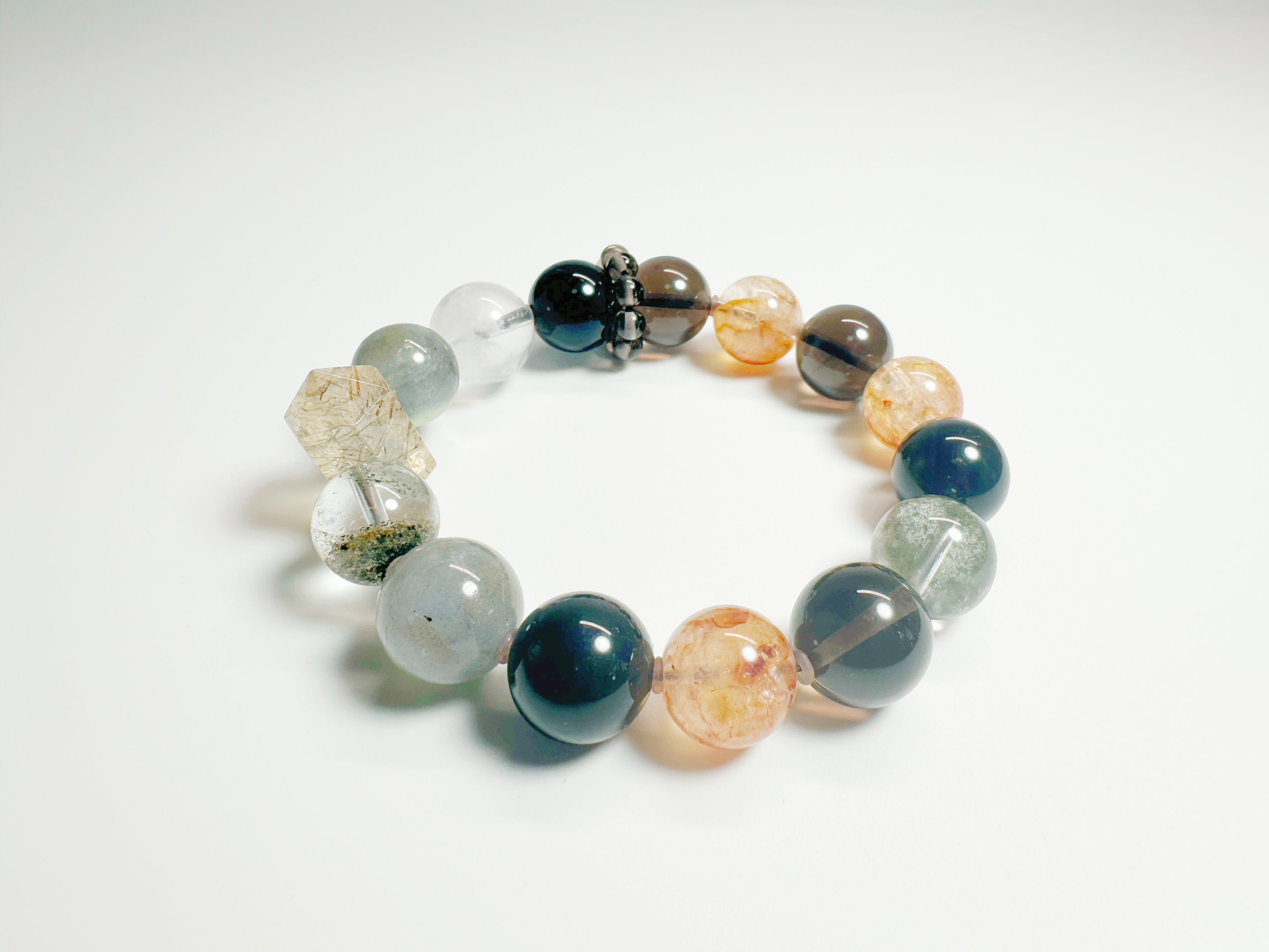 Cosmic Mystery Bracelet: Labradorite & black obsidian for spiritual protection + intuition boost. Bazi Metal-Water aligned, Suppor Baiyun Temple blessed.