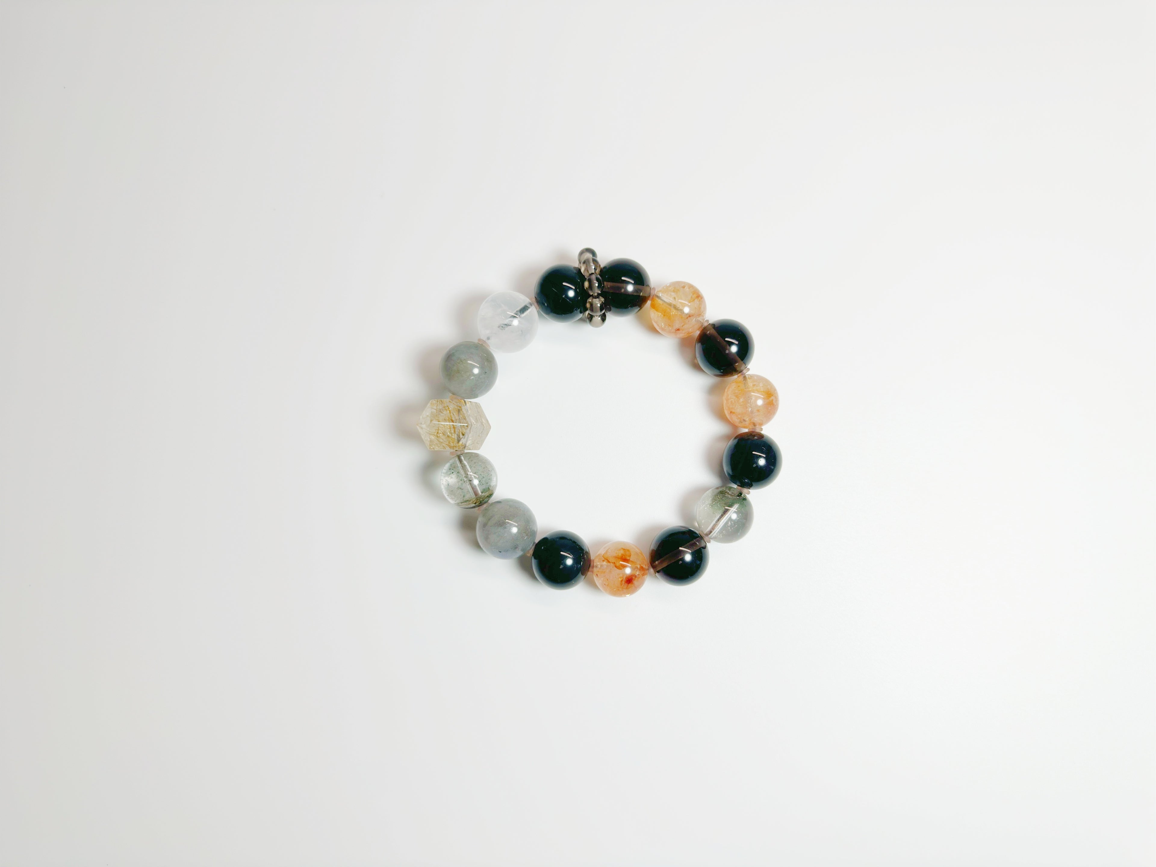 Cosmic Mystery Bracelet: Labradorite & black obsidian for spiritual protection + intuition boost. Bazi Metal-Water aligned, Suppor Baiyun Temple blessed.