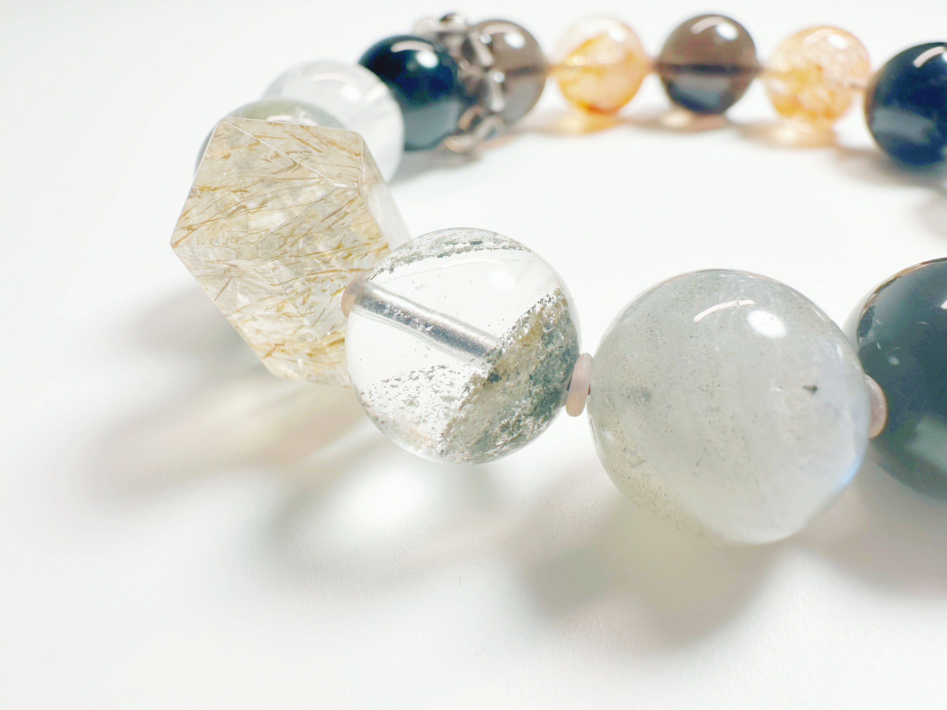 Quiet Power & Calm – Handcrafted Black Goldstone & Green Phantom Quartz Bracelet