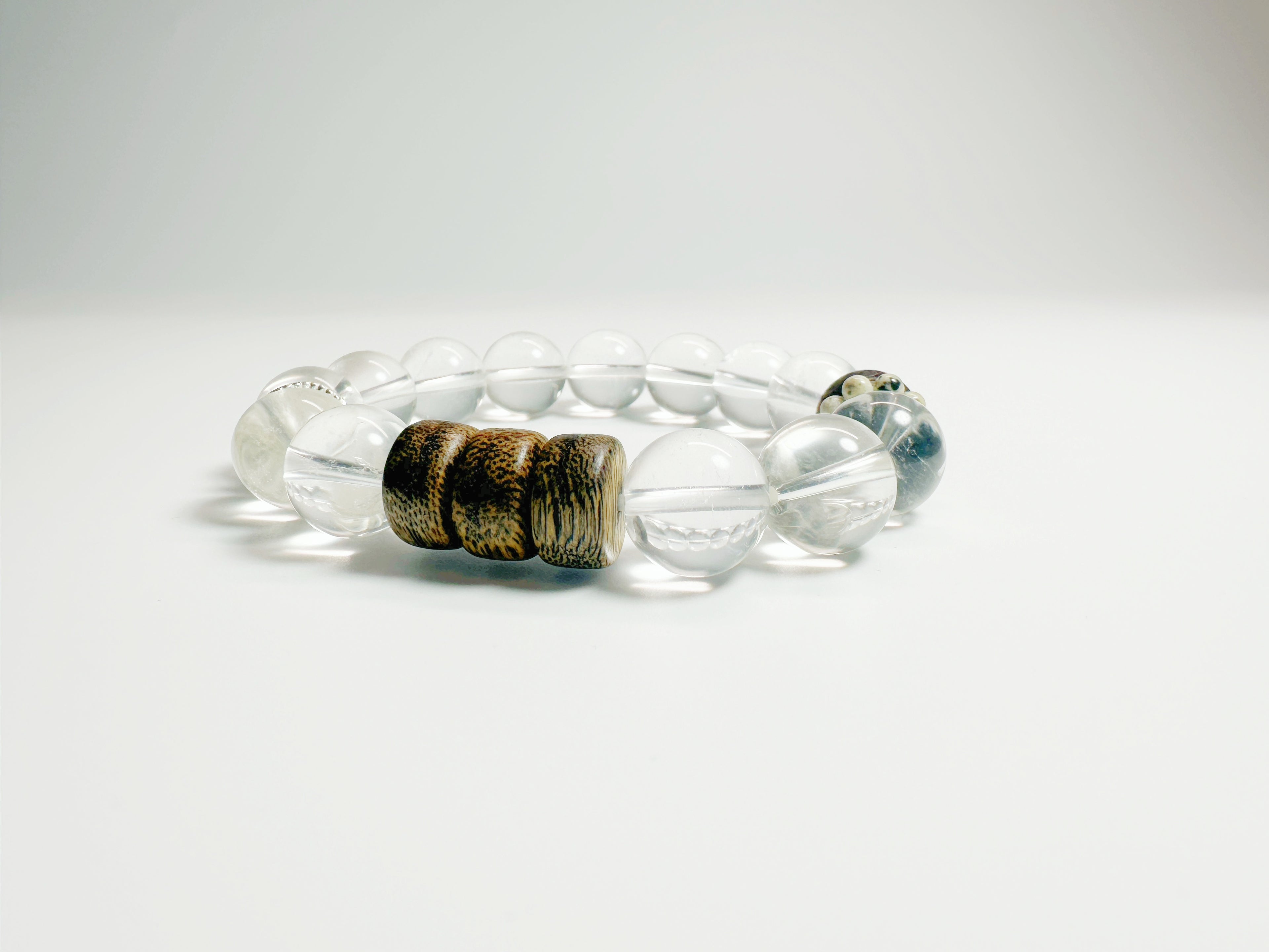 Mystical earthly bracelet with black tourmaline and clear quartz for Feng Shui grounding - optional Baiyun Temple blessing