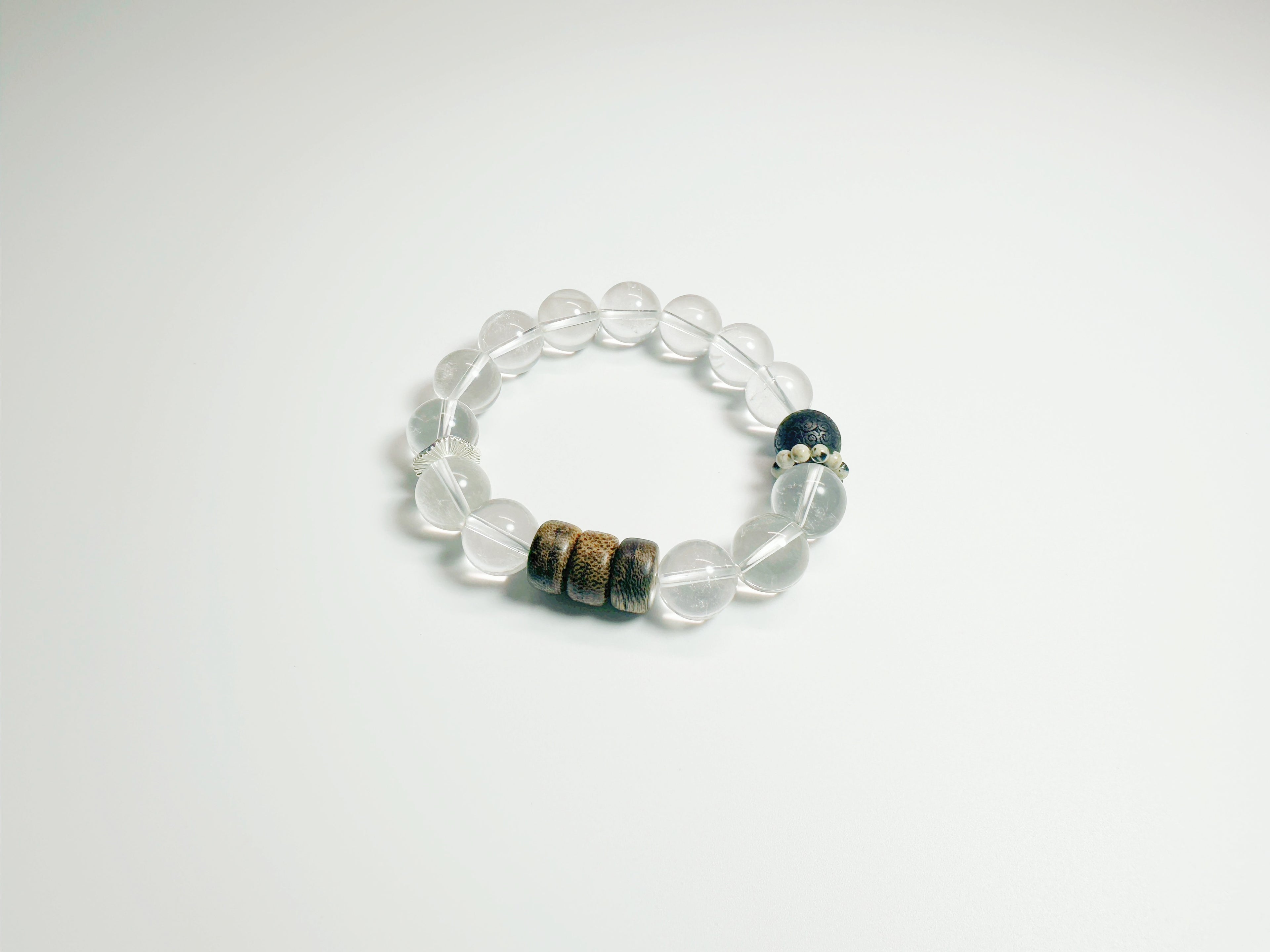 Mystical earthly bracelet with black tourmaline and clear quartz for Feng Shui grounding - optional Baiyun Temple blessing