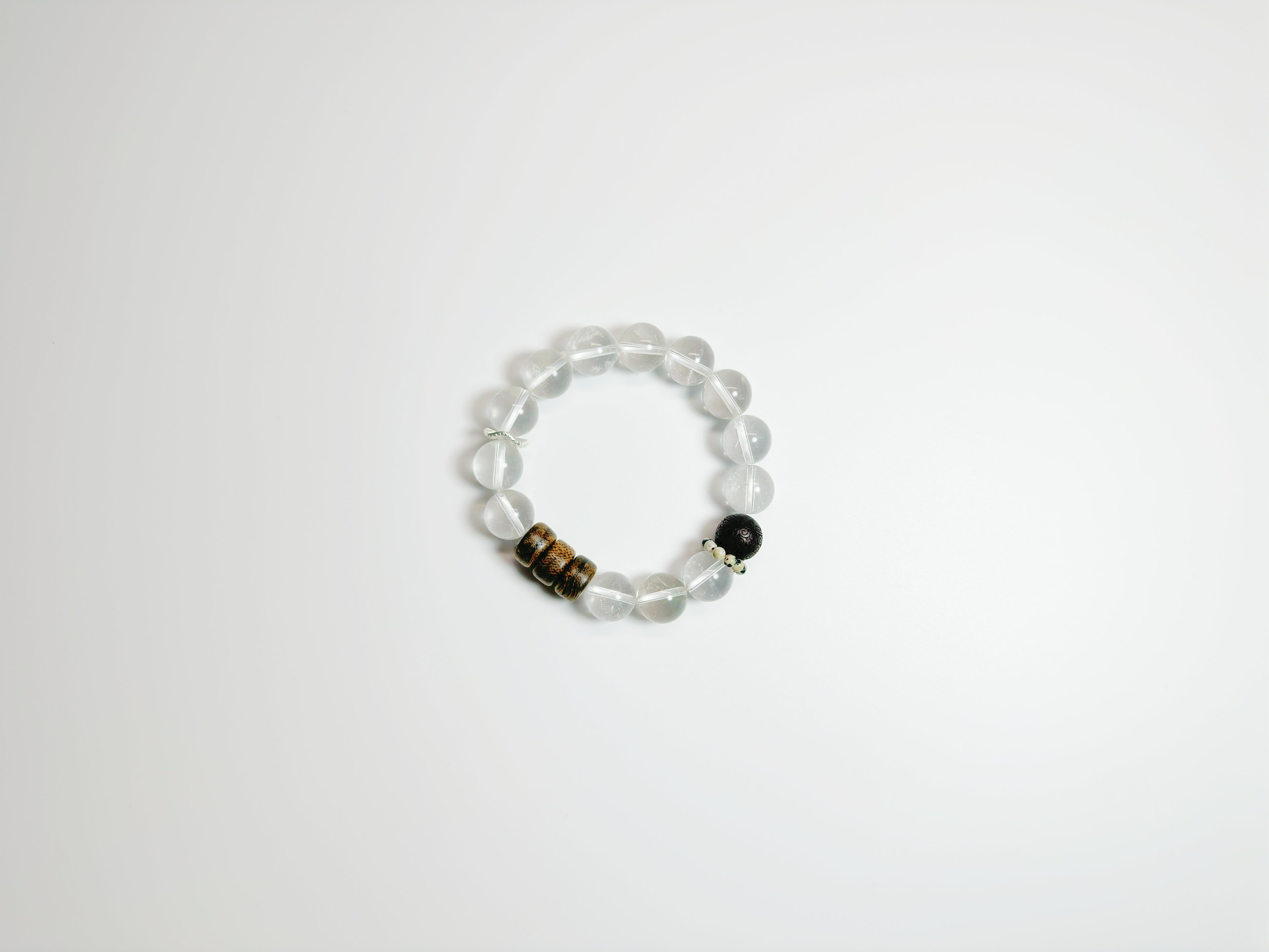 Mystical earthly bracelet with black tourmaline and clear quartz for Feng Shui grounding - optional Baiyun Temple blessing