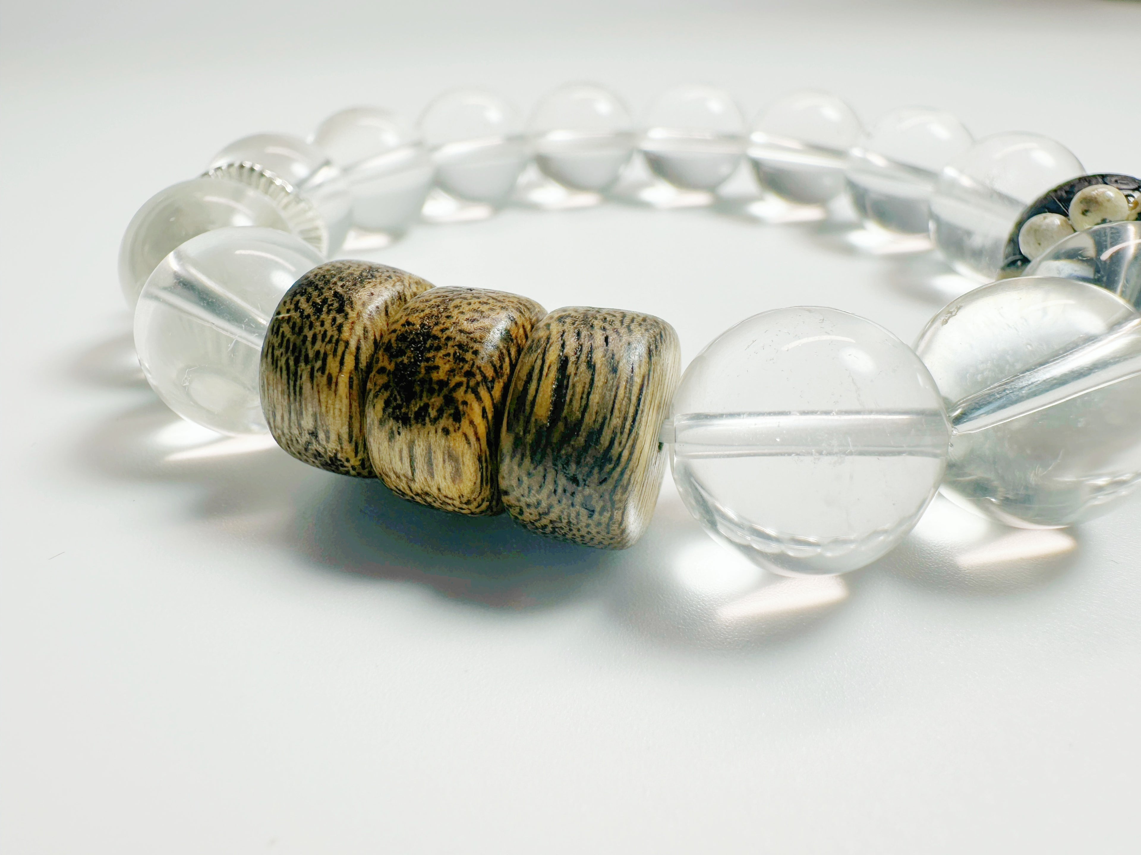 Mystical earthly bracelet with black tourmaline and clear quartz for Feng Shui grounding - optional Baiyun Temple blessing