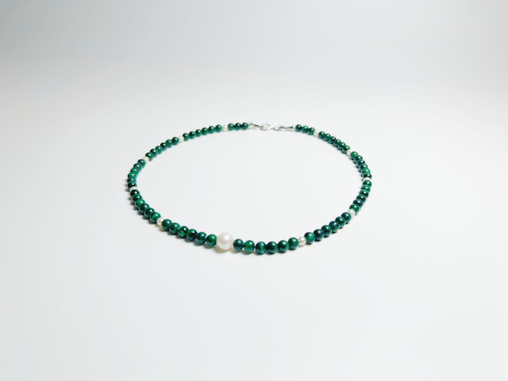 The Bì(碧) – Handcrafted, Pearl & Malachite Necklace