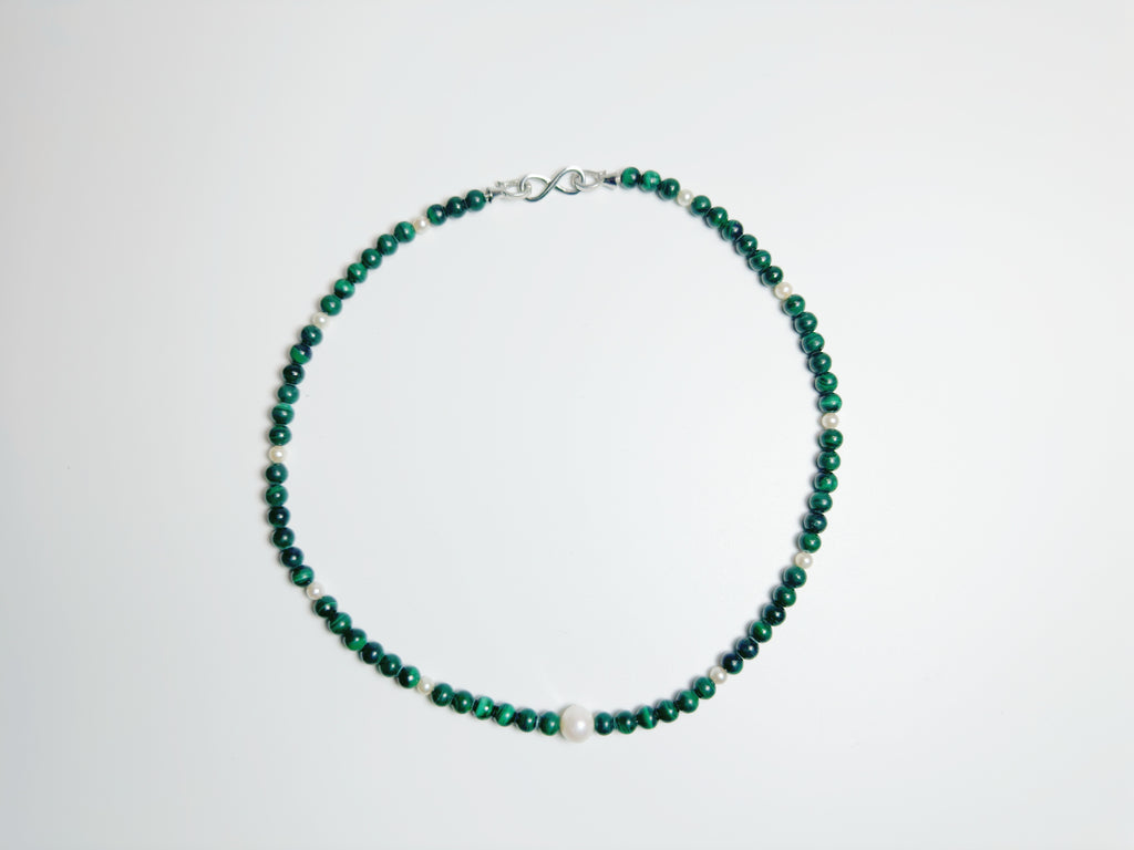 The Bì(碧) – Handcrafted, Pearl & Malachite Necklace
