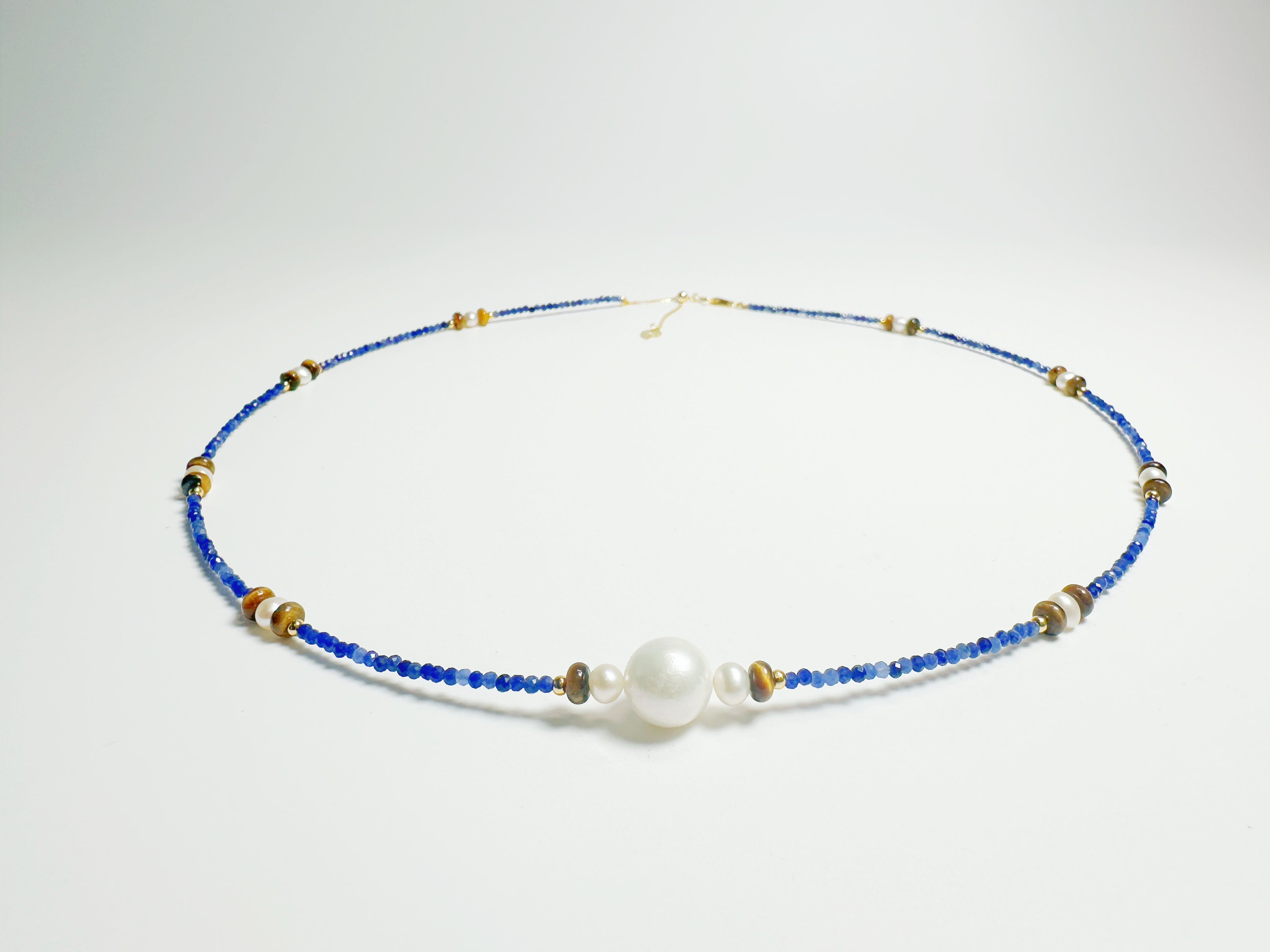Feng Shui celestial harmony necklace with lapis lazuli, pearl & tiger's eye for wisdom & protection - metaphysical energy jewelry