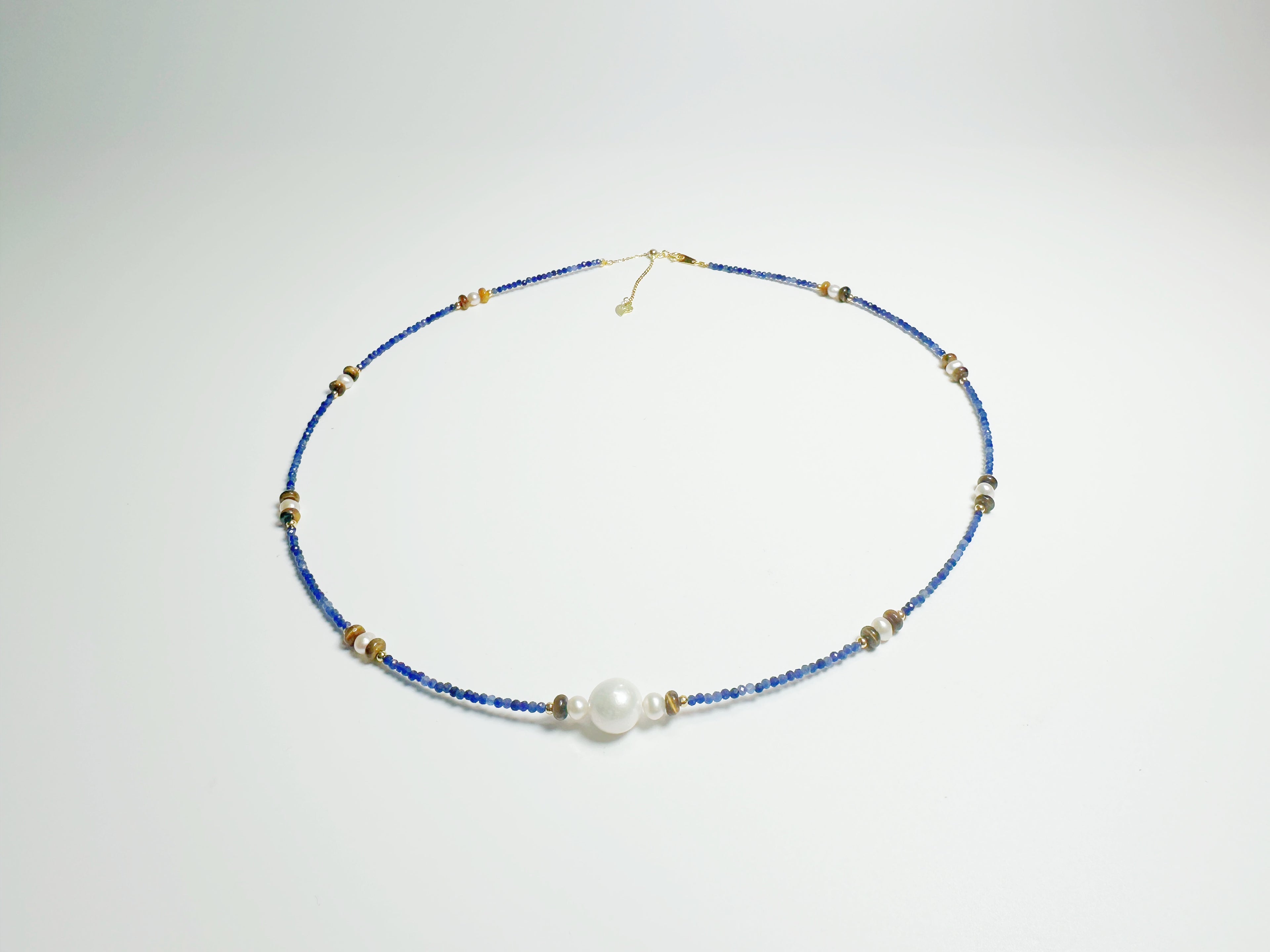Feng Shui celestial harmony necklace with lapis lazuli, pearl & tiger's eye for wisdom & protection - metaphysical energy jewelry