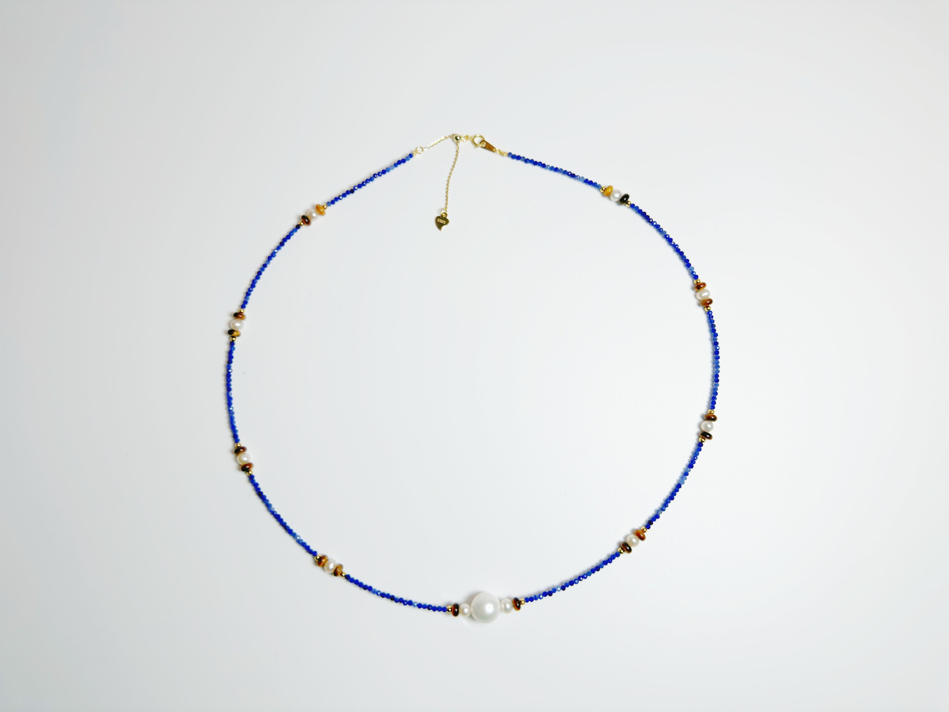 Feng Shui celestial harmony necklace with lapis lazuli, pearl & tiger's eye for wisdom & protection - metaphysical energy jewelry