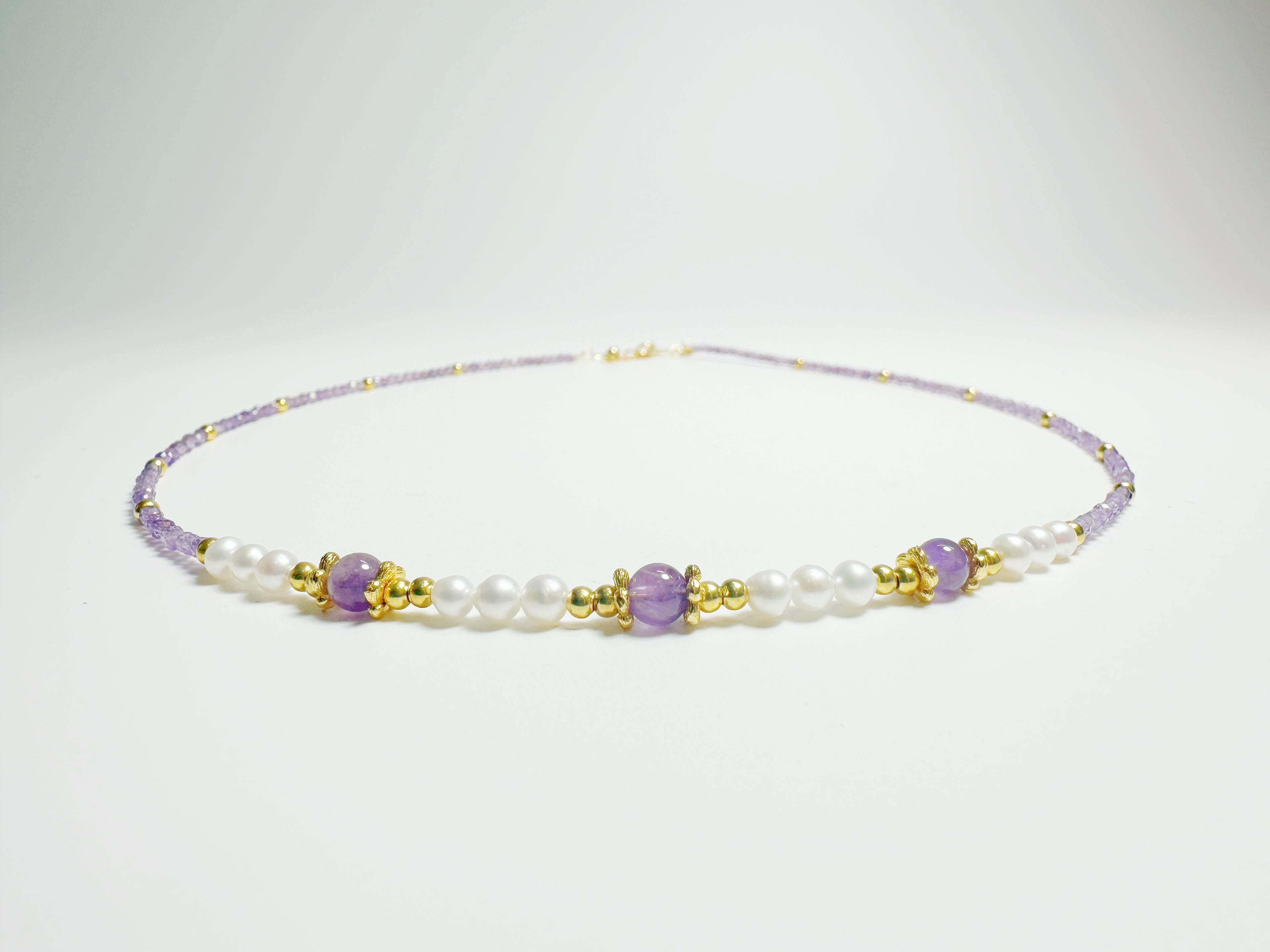 Feng Shui amethyst blossom necklace with pearls for spiritual awakening - metaphysical energy jewelry