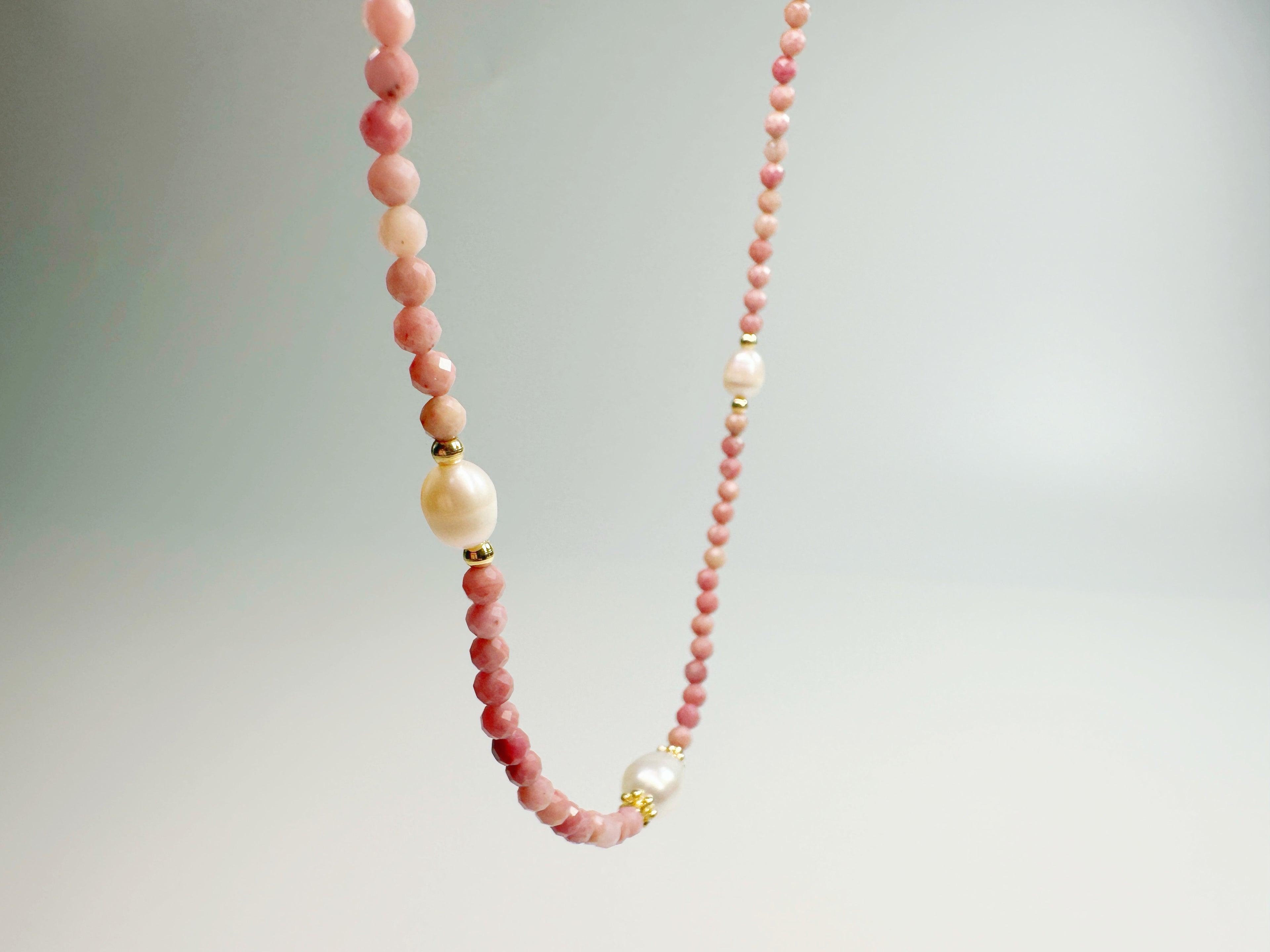 Feng Shui rose imperiale necklace with rose quartz and gold - metaphysical love jewelry