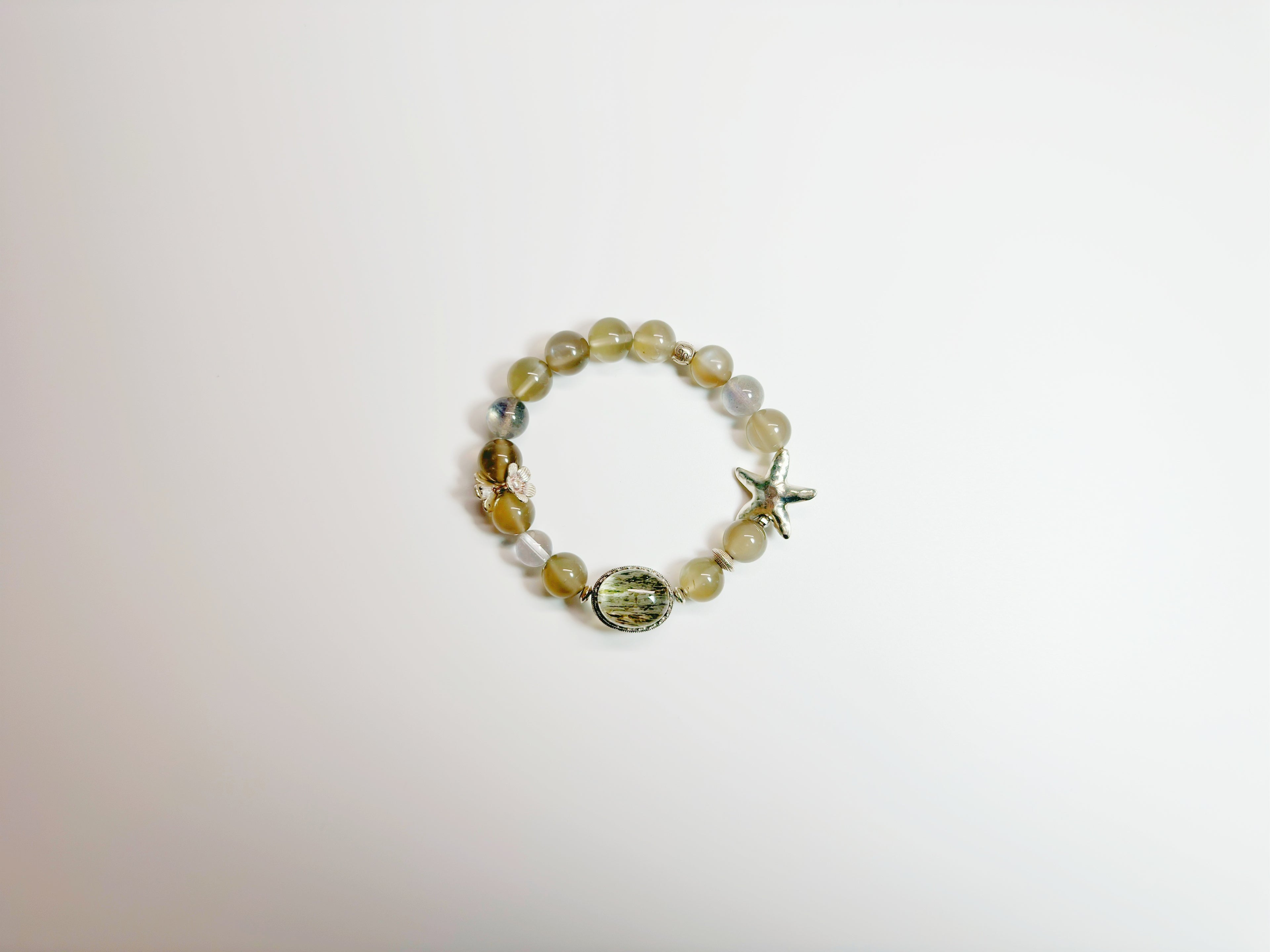 Feng Shui Stone & moonstone garden pendant with tourmaline quartz. Combines silver moonstone clarity + green tourmaline protection. Optional Baiyun Temple blessing for cosmic energy alignment.