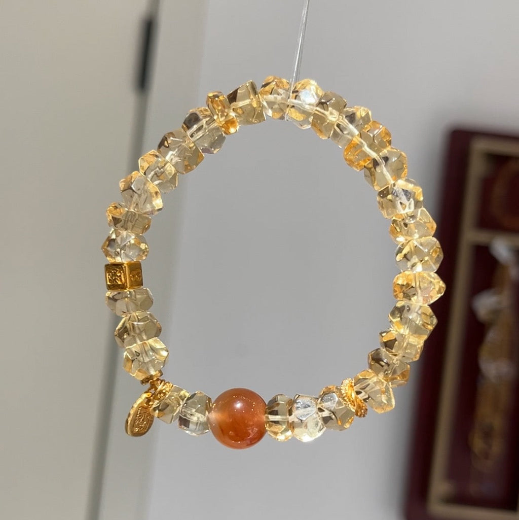 Wealth, Leadership, Creativity & Action Handcrafted Citrine and Rutilated Quartz Bracelet